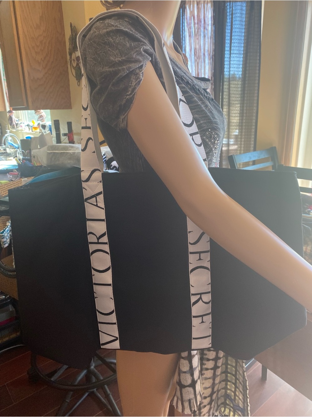 Victoria's Secret Black Tote with White Logo Straps NWT